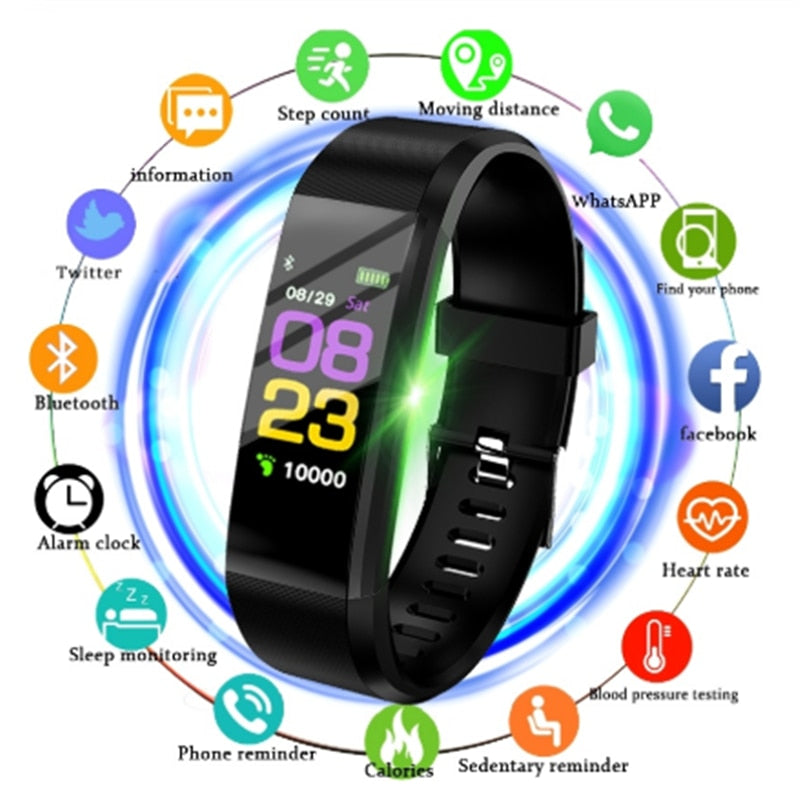 Wristband activity tracker with color LED screen